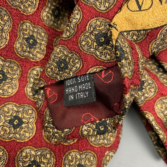 VALENTINO Burgundy & Taupe Tapestry Silk Tie - Picture 3 of 4